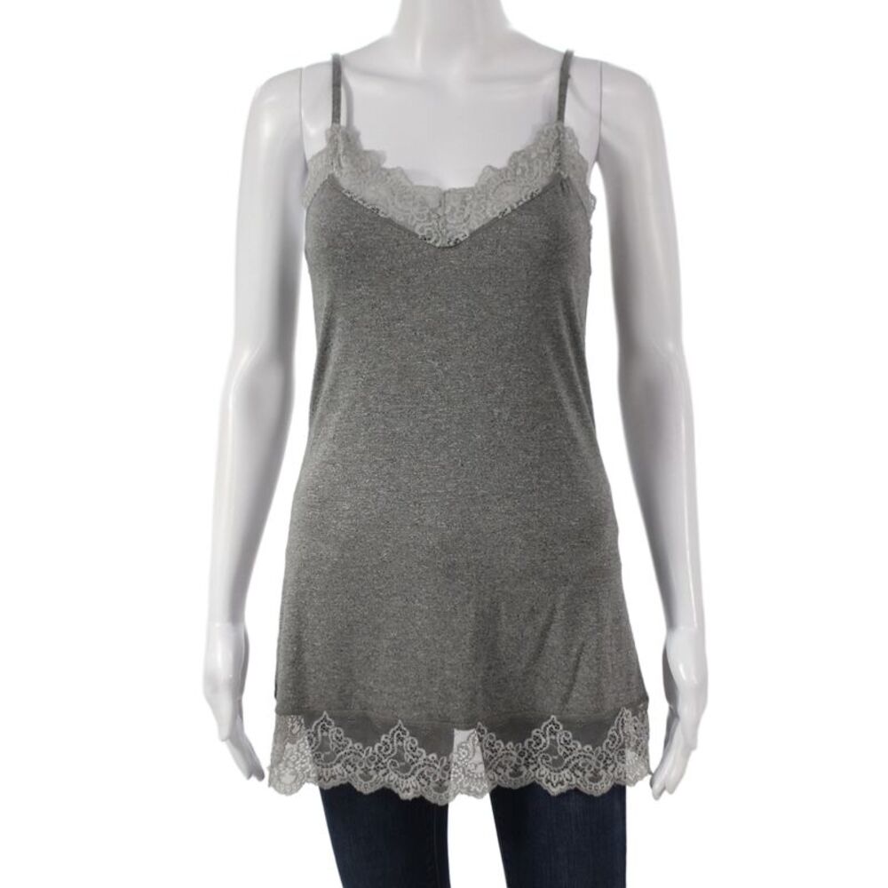 Only Hearts Womens V-Neck Lace Tank Gray Soft Knit Size M